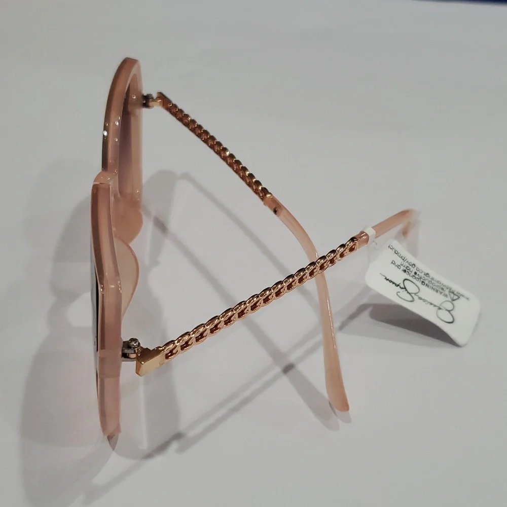 Jessica Simpson J6199 pink gold‎ chainlink style metal arms oval sunglasses new